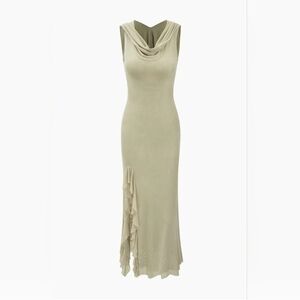 Hooded Ruffle Hem Slit Maxi Dress